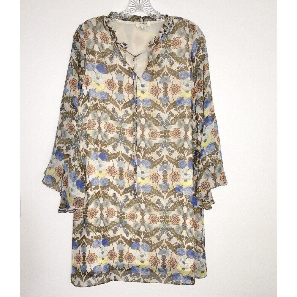 Umgee Boho Floral Mini Dress With Bell Sleeves Size Small - Picture 2 of 8